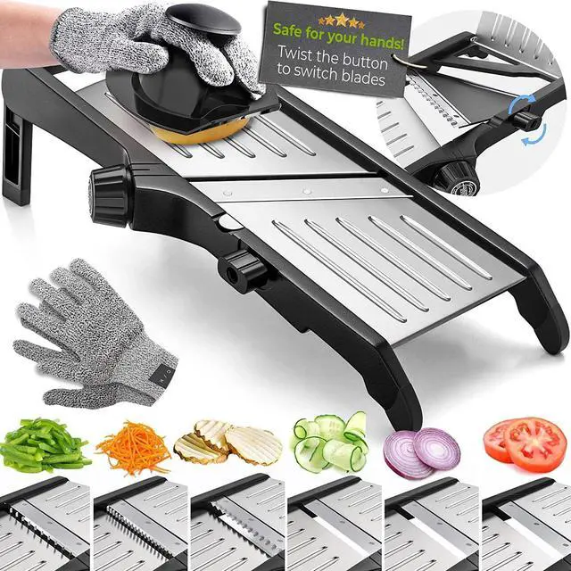Main image of Potato Cutter, Vegetable Chopper, Mandolin, Cucumber Slicer- INCLUDING One Pair Cut-Resistant Gloves and Waffle Fry Cutter