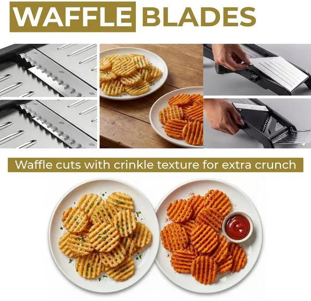Alt view image 5 of 7 - Potato Cutter, Vegetable Chopper, Mandolin, Cucumber Slicer- INCLUDING One Pair Cut-Resistant Gloves and Waffle Fry Cutter