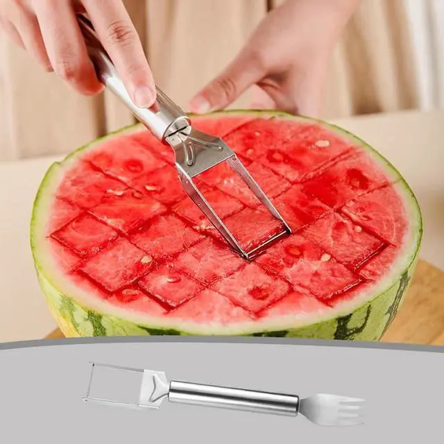 Alt view image 2 of 6 - 2-in-1 Stainless Steel Fruit Cutter, Upgraded Watermelon Slicer, Dual Head Fruit Forks for Home, Kitchen, Camping (1PCS)