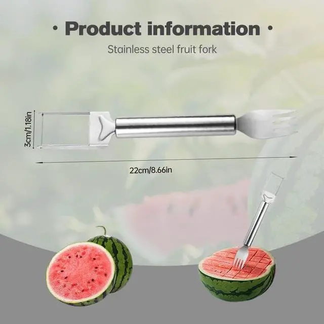 Alt view image 3 of 6 - 2-in-1 Stainless Steel Fruit Cutter, Upgraded Watermelon Slicer, Dual Head Fruit Forks for Home, Kitchen, Camping (1PCS)