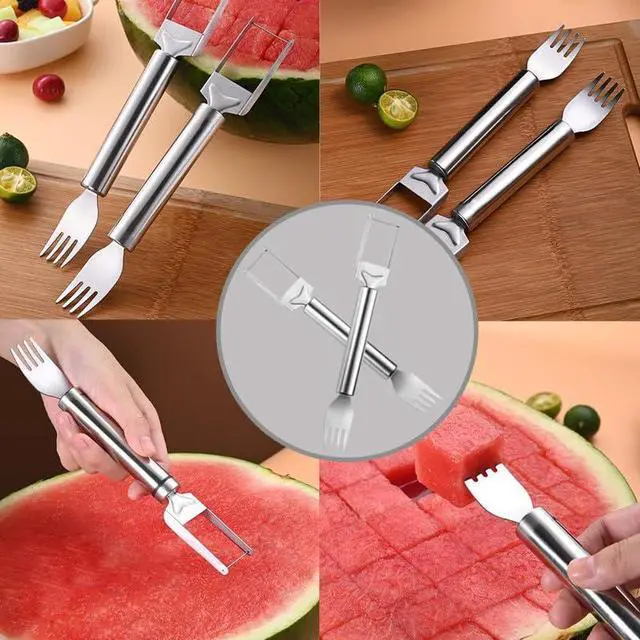 Alt view image 5 of 6 - 2-in-1 Stainless Steel Fruit Cutter, Upgraded Watermelon Slicer, Dual Head Fruit Forks for Home, Kitchen, Camping (1PCS)