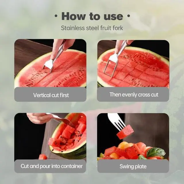 Alt view image 6 of 6 - 2-in-1 Stainless Steel Fruit Cutter, Upgraded Watermelon Slicer, Dual Head Fruit Forks for Home, Kitchen, Camping (1PCS)