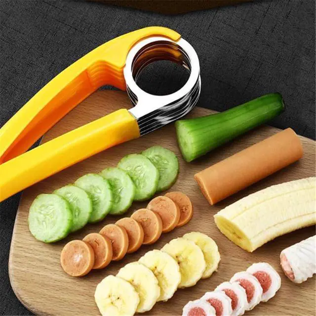 Alt view image 3 of 7 - Banana Slicer Fruit and Vegetable Salad Peeler Fruit Cutter sausage ham Peeler slicers Kitchen Tools, Yellow