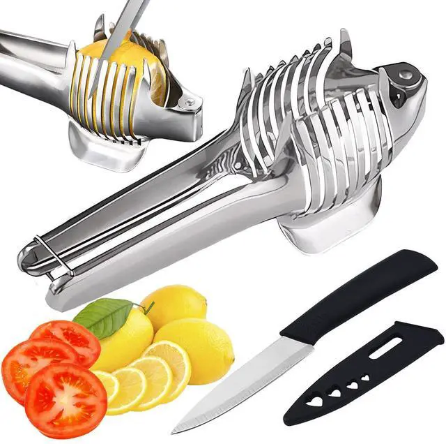 Main image of Tomato Slicer Holder with Paring Knife, Lemon Cutter Slicer for Slicing, Stainless Steel Onion Holder for Slicing, Vegetable Cutter for Tomato, Lemon