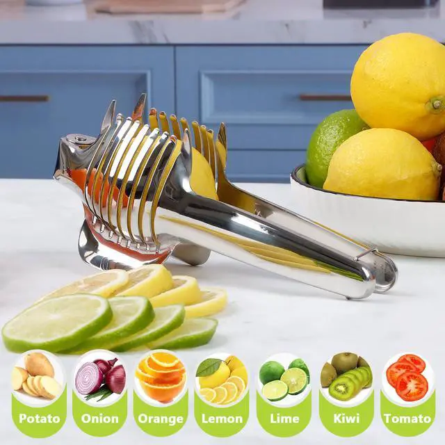 Alt view image 2 of 7 - Tomato Slicer Holder with Paring Knife, Lemon Cutter Slicer for Slicing, Stainless Steel Onion Holder for Slicing, Vegetable Cutter for Tomato, Lemon