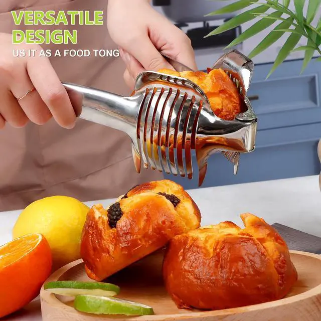 Alt view image 5 of 7 - Tomato Slicer Holder with Paring Knife, Lemon Cutter Slicer for Slicing, Stainless Steel Onion Holder for Slicing, Vegetable Cutter for Tomato, Lemon