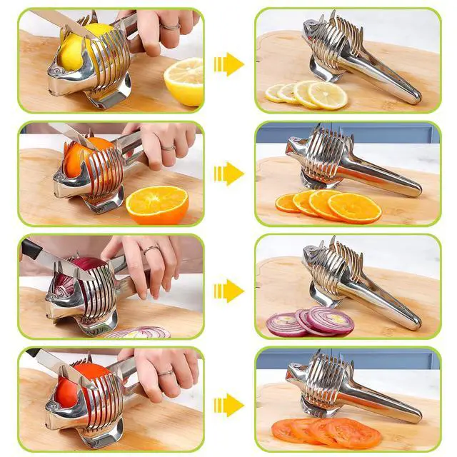 Alt view image 4 of 7 - Tomato Slicer Holder with Paring Knife, Lemon Cutter Slicer for Slicing, Stainless Steel Onion Holder for Slicing, Vegetable Cutter for Tomato, Lemon