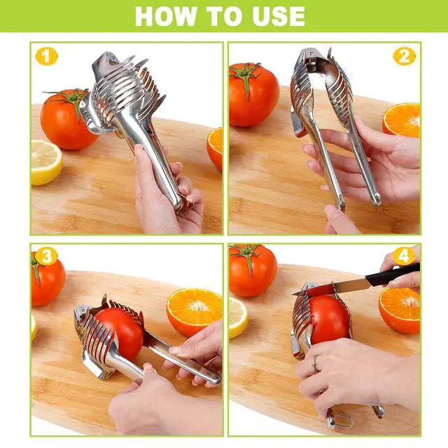 Alt view image 7 of 7 - Tomato Slicer Holder with Paring Knife, Lemon Cutter Slicer for Slicing, Stainless Steel Onion Holder for Slicing, Vegetable Cutter for Tomato, Lemon