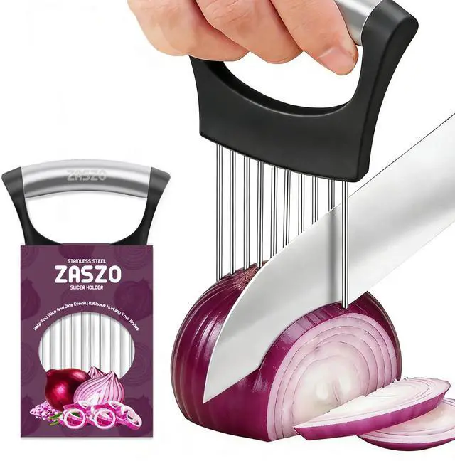 Main image of Onion Holder for Slicing, Stainless Steel Onion Slicer Holder, Onion Slicer Cutter Chopper, Vegetable Fruit Tomato Slicer, Food Vegetable Chopper, Kitchen Gadgets