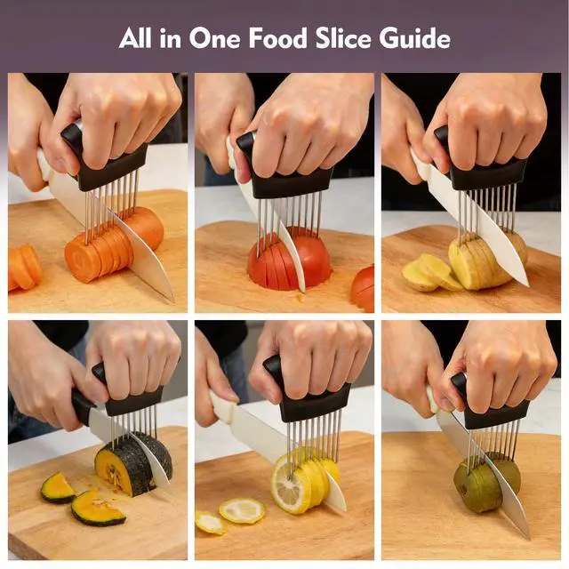 Alt view image 6 of 7 - Onion Holder for Slicing, Stainless Steel Onion Slicer Holder, Onion Slicer Cutter Chopper, Vegetable Fruit Tomato Slicer, Food Vegetable Chopper, Kitchen Gadgets