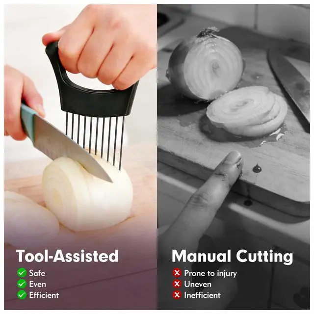 Alt view image 7 of 7 - Onion Holder for Slicing, Stainless Steel Onion Slicer Holder, Onion Slicer Cutter Chopper, Vegetable Fruit Tomato Slicer, Food Vegetable Chopper, Kitchen Gadgets