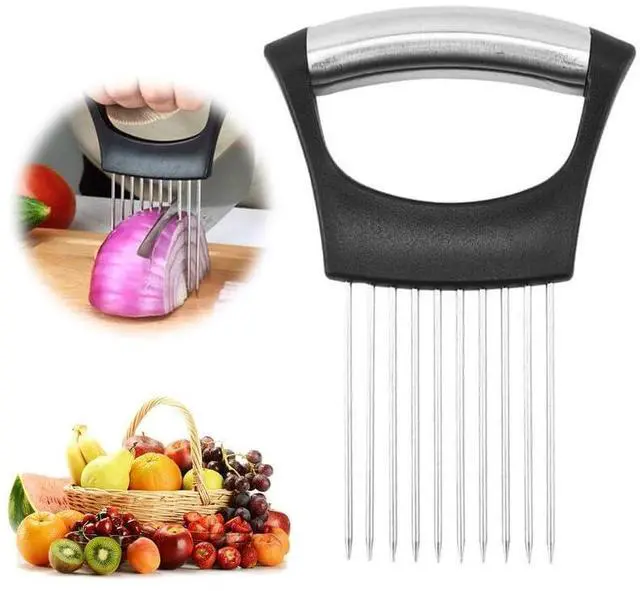 Main image of Onion Holder for Slicing, Stainless Steel Slicer Onion Cutter for Slicing, Vegetable Cutter for Potato and Tomato, Lemon Avocados, Eggs, Food Slicer Assistant Tool (1 PCS)