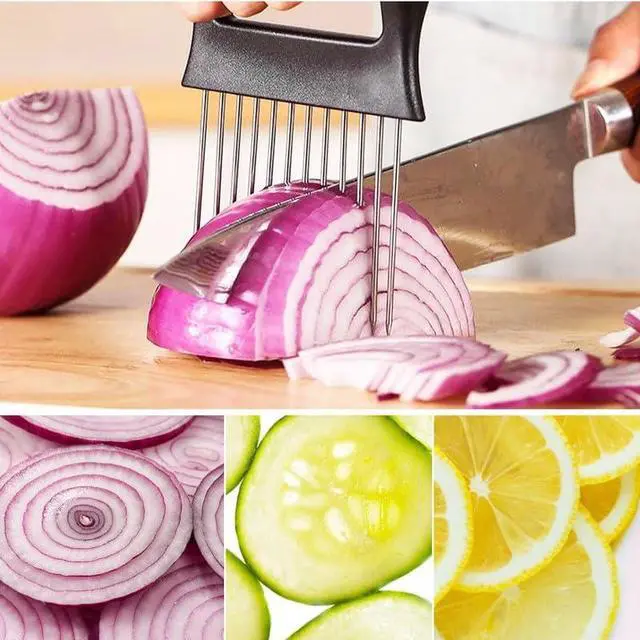 Alt view image 4 of 7 - Onion Holder for Slicing, Stainless Steel Slicer Onion Cutter for Slicing, Vegetable Cutter for Potato and Tomato, Lemon Avocados, Eggs, Food Slicer Assistant Tool (1 PCS)