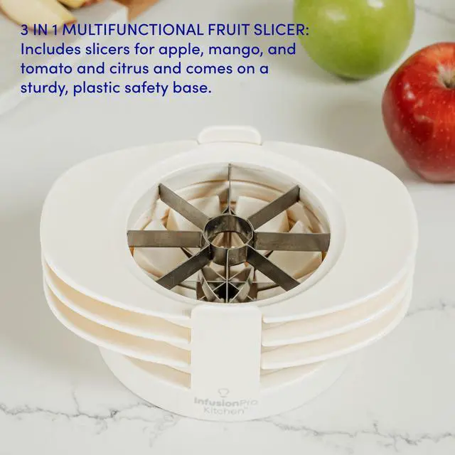 Alt view image 2 of 7 - 3 in 1 Apple Corer, Citrus Slicer, Mango Cutter, Tomato Wedges - Heavy Duty Stainless Steel Fruit & Vegetable Cutter with Safety Base