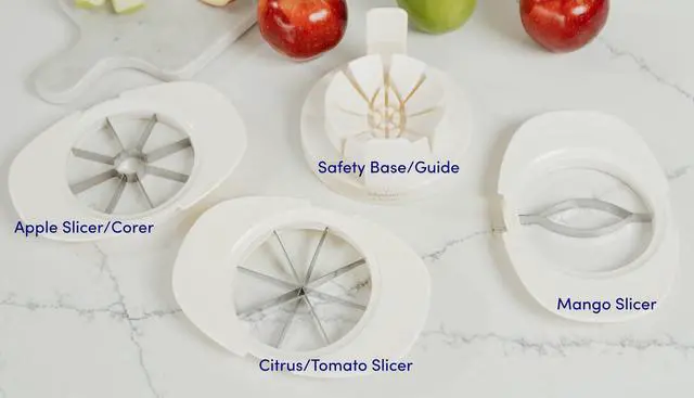 Alt view image 3 of 7 - 3 in 1 Apple Corer, Citrus Slicer, Mango Cutter, Tomato Wedges - Heavy Duty Stainless Steel Fruit & Vegetable Cutter with Safety Base