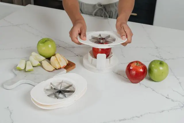 Alt view image 4 of 7 - 3 in 1 Apple Corer, Citrus Slicer, Mango Cutter, Tomato Wedges - Heavy Duty Stainless Steel Fruit & Vegetable Cutter with Safety Base