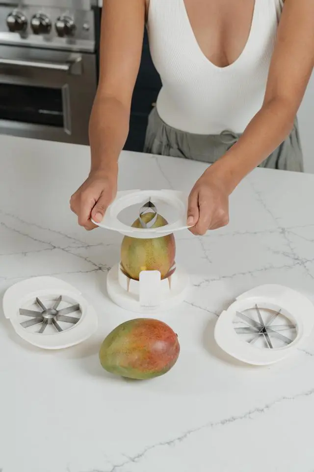 Alt view image 6 of 7 - 3 in 1 Apple Corer, Citrus Slicer, Mango Cutter, Tomato Wedges - Heavy Duty Stainless Steel Fruit & Vegetable Cutter with Safety Base