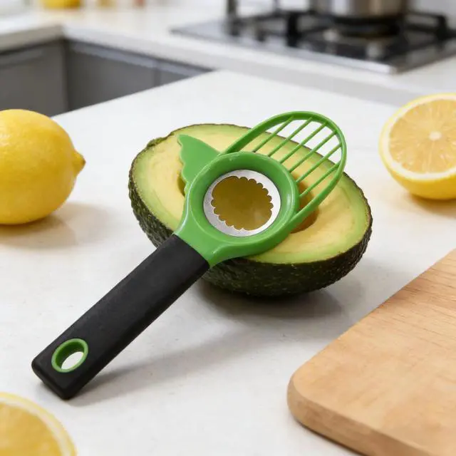 Alt view image 3 of 7 - 3-in-1 Avocado Slicer Tool - Avocado Cutter, 2026 New Avocado Pitter, Multifunctional Avocado Tool for Kitchen Helper, Cutter and Airtight Storage Container,Kitchen Gadget (Green-1)