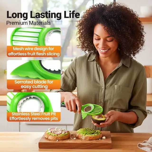 Alt view image 4 of 7 - 3-in-1 Avocado Slicer, 2026 New Avocado Pitter, Multifunctional Avocado Tool for Kitchen Helper, Ergonomic Avocado Cutter for Salads, Non-Slip Handle Avocado Slicer for Home Cooking (3 Set)
