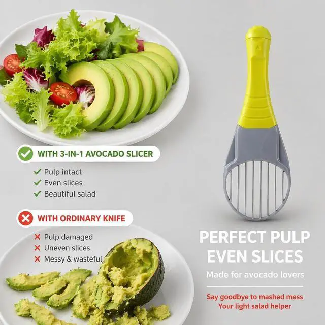 Alt view image 4 of 7 - Slicer Tool 3 in 1, Avocado Cutter Tool, Avocado Peeler - 3-in-1: Slice/Pit/Scoop, Safe & Easy for All Ages, Slides into Drawer, Great Gift for Friends/Colleagues - Avacado Tool
