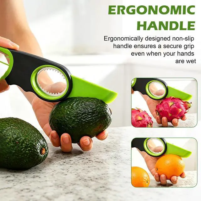 Alt view image 7 of 7 - 3-in-1 Avocado Slicer Knife with Pitter & Peeler, Stainless Steel Blade Avocado Cutter Tool for Slicing, Pitting & Scooping Dishwasher Safe, Green