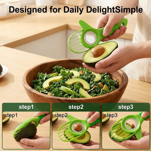 Alt view image 4 of 7 - 3PCS Avocado Slicer Set, 3-in-1 Avocado Tool for Easy Slicing and Pitting, Stainless Steel Avocado Cutter with Long Handle, Durable Kitchen Gadget for Avocado Preparation and Avocado Saver