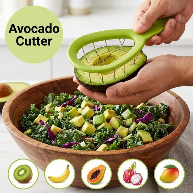 Alt view image 5 of 7 - 3PCS Avocado Slicer Set, 3-in-1 Avocado Tool for Easy Slicing and Pitting, Stainless Steel Avocado Cutter with Long Handle, Durable Kitchen Gadget for Avocado Preparation and Avocado Saver
