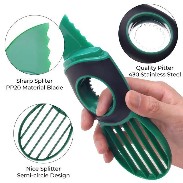 Alt view image 2 of 7 - Slicer Tool Kitchen Avocado Knife Set, Good Grips 3-in-1 Avocado Tool with Avocado cutter slicer, Avocado Pit Remover, Avocado Peeler with Cover, Green