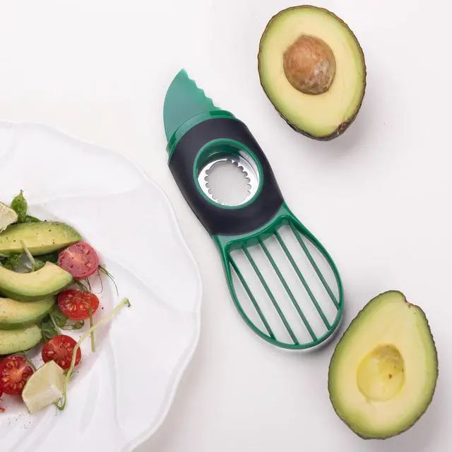 Alt view image 7 of 7 - Slicer Tool Kitchen Avocado Knife Set, Good Grips 3-in-1 Avocado Tool with Avocado cutter slicer, Avocado Pit Remover, Avocado Peeler with Cover, Green