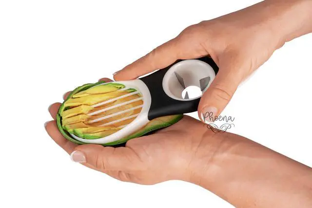 Alt view image 3 of 7 - Avocado Fruit Slicer Pitter 3 in 1 Banana Dragon Fruit Peach Pear Passionfruit White & Black Kitchen Gadget Tool Comfortable to Grip Core Remover Food Safe Fruit & Vegetable