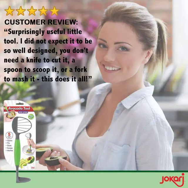 Alt view image 3 of 6 - Avocado Tool - 5-in-1 Opener Knife, Pitter, Slicer, Scoop and Masher, Best Kitchen Utensil for Avocados; Dishwasher Safe Guacamole Maker Splits, Pits & Slices; Green, BPA Free (3 Piece) by Jokari