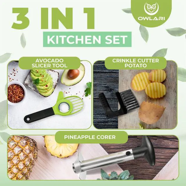 Alt view image 2 of 7 - Fruit Prep Tool Set Pineapple Corer & Slicer + Apple Cutter & Corer + 3-in-1 Avocado Tool | Stainless Steel Kit for Easy Fruit Cutting, Peeling & Saving