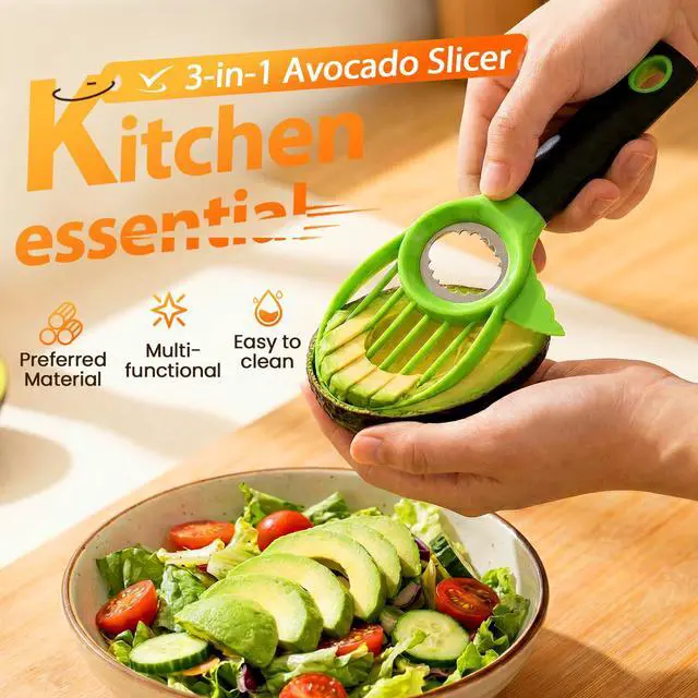 Alt view image 2 of 7 - 3-in-1 Avocado Slicer Tool, Multi-Function Splitter Pitter Cutter, Silicone Comfort-Grip Handle Avocado Peeler for Kitchen (1PC)