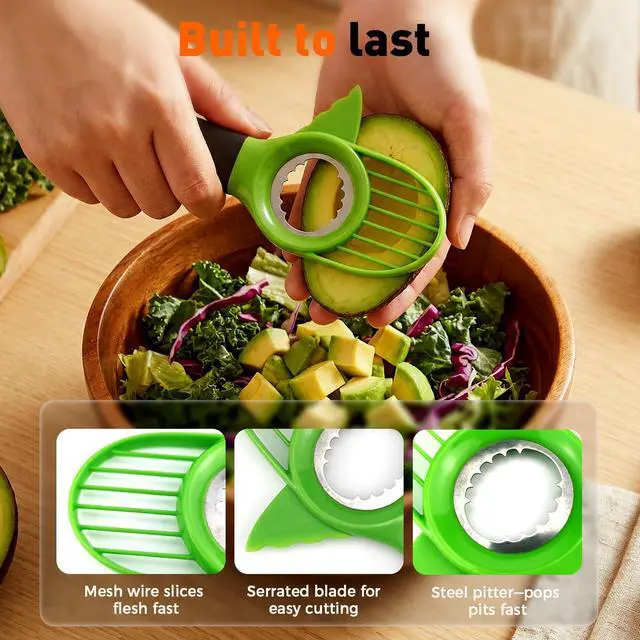 Alt view image 4 of 7 - 3-in-1 Avocado Slicer Tool, Multi-Function Splitter Pitter Cutter, Silicone Comfort-Grip Handle Avocado Peeler for Kitchen (1PC)