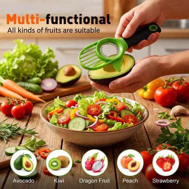 Alt view image 3 of 7 - 3-in-1 Avocado Slicer Tool, Multi-Function Splitter Pitter Cutter, Silicone Comfort-Grip Handle Avocado Peeler for Kitchen (1PC)