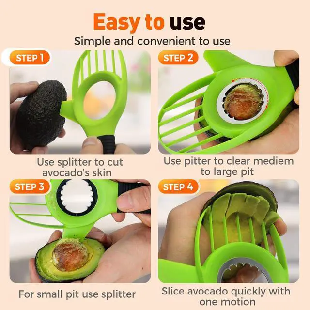 Alt view image 5 of 7 - 3-in-1 Avocado Slicer Tool, Multi-Function Splitter Pitter Cutter, Silicone Comfort-Grip Handle Avocado Peeler for Kitchen (1PC)