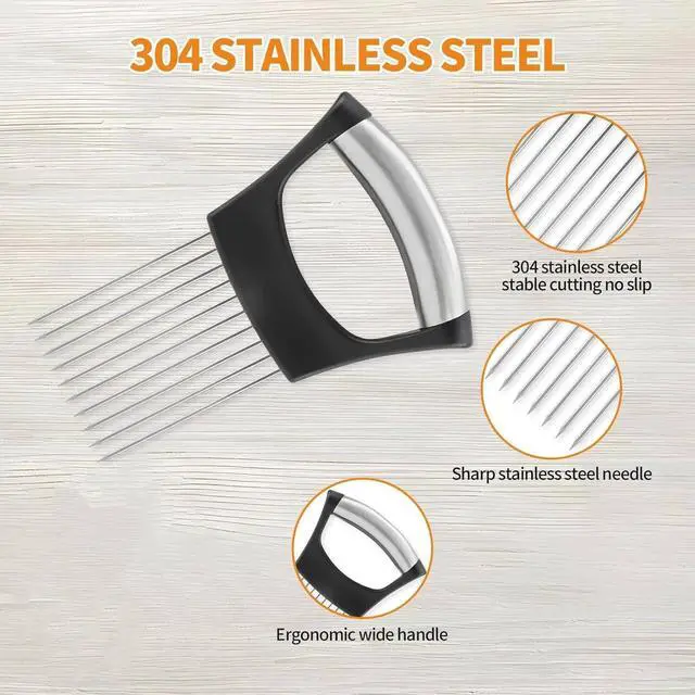 Alt view image 3 of 7 - Onion Holder for Slicing, Stainless Steel Onion Slice Holder with 10 Long Needles, Onion Cutter Vegetable Chopper for Potatoes, Tomatoes, Avocados, Lemon, Eggs and Other Vegetables Fruit (1pcs)