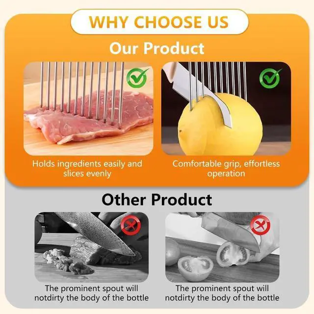 Alt view image 5 of 7 - Onion Holder for Slicing, Stainless Steel Onion Slice Holder with 10 Long Needles, Onion Cutter Vegetable Chopper for Potatoes, Tomatoes, Avocados, Lemon, Eggs and Other Vegetables Fruit (1pcs)