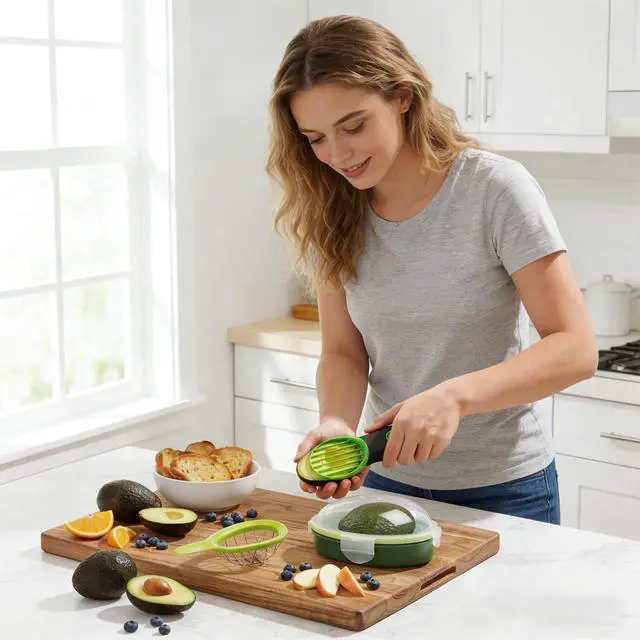 Alt view image 7 of 7 - Egg Slicers, Avocado 3 Piece Set with Avocado Container, Includes Avocado Slicer and Avocado Cutter Tool, Dishwasher Safe for Slicing, Dicing and Keeping Avocados Fresh