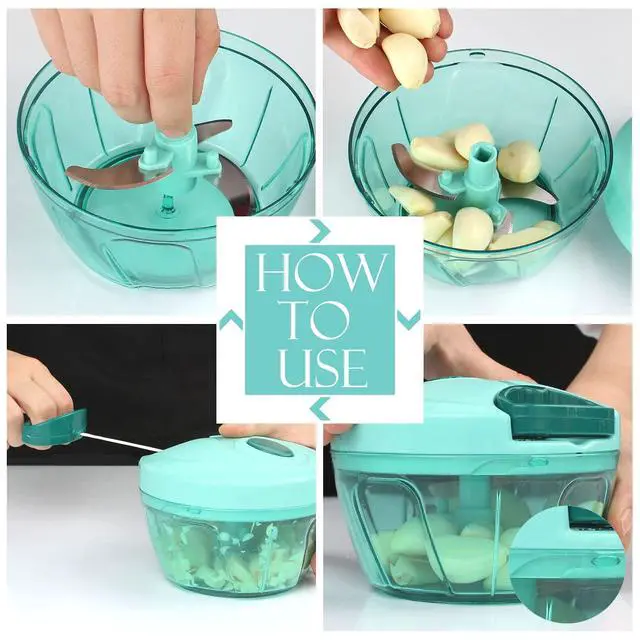 Alt view image 3 of 7 - Manual Food Processor Vegetable Chopper, Portable Hand Pull String Garlic Mincer Onion Cutter for Veggies, Ginger, Fruits, Nuts, Herbs, etc., 500ml, Blue