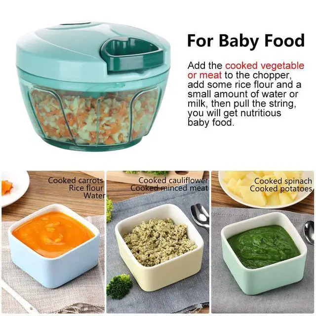 Alt view image 6 of 7 - Manual Food Processor Vegetable Chopper, Portable Hand Pull String Garlic Mincer Onion Cutter for Veggies, Ginger, Fruits, Nuts, Herbs, etc., 500ml, Blue
