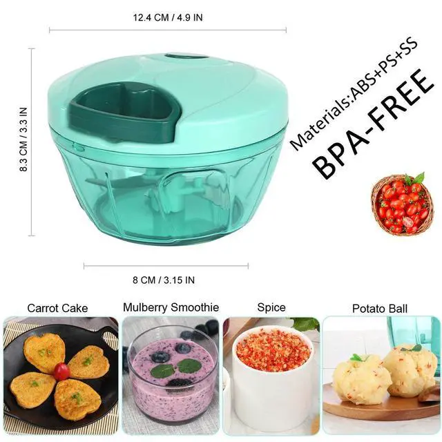 Alt view image 7 of 7 - Manual Food Processor Vegetable Chopper, Portable Hand Pull String Garlic Mincer Onion Cutter for Veggies, Ginger, Fruits, Nuts, Herbs, etc., 500ml, Blue