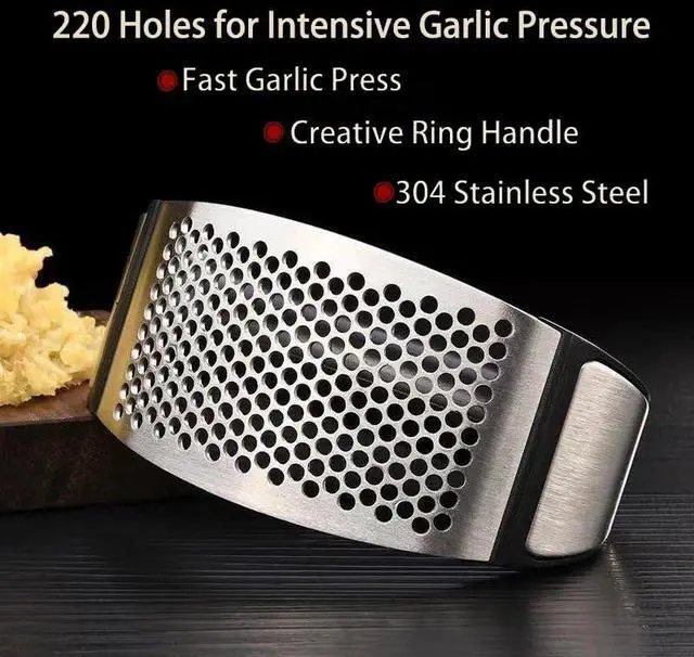 Alt view image 3 of 7 - Garlic Press Rocker,New Stainless Steel Garlic Mincer Garlic Crusher Set,3-in-1 Garlic Crusher,Peeler with Cleaning Brush,Easy Squeeze Rocker Design for Smashing Garlic Kitchen Gadget