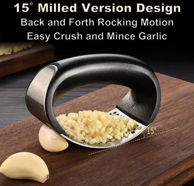 Alt view image 6 of 7 - Garlic Press Rocker,New Stainless Steel Garlic Mincer Garlic Crusher Set,3-in-1 Garlic Crusher,Peeler with Cleaning Brush,Easy Squeeze Rocker Design for Smashing Garlic Kitchen Gadget