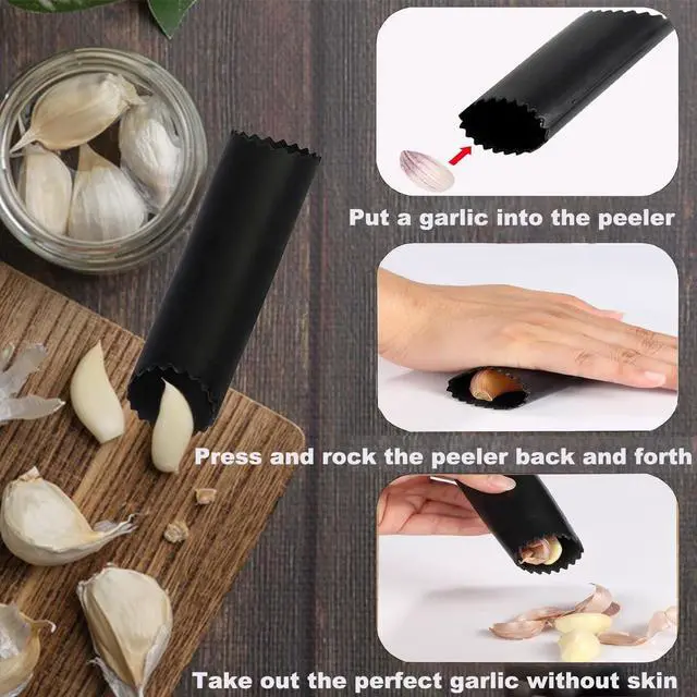 Alt view image 5 of 7 - Garlic Press Rocker,New Stainless Steel Garlic Mincer Garlic Crusher Set,3-in-1 Garlic Crusher,Peeler with Cleaning Brush,Easy Squeeze Rocker Design for Smashing Garlic Kitchen Gadget