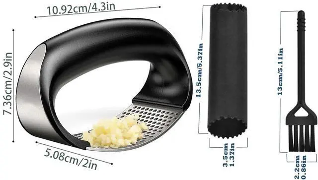Alt view image 7 of 7 - Garlic Press Rocker,New Stainless Steel Garlic Mincer Garlic Crusher Set,3-in-1 Garlic Crusher,Peeler with Cleaning Brush,Easy Squeeze Rocker Design for Smashing Garlic Kitchen Gadget