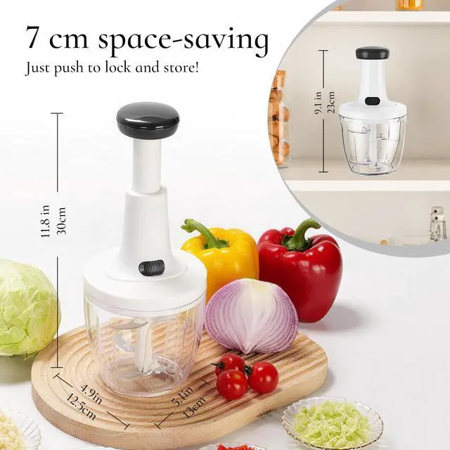 Alt view image 5 of 7 - Manual Food Chopper Hand Push Express Vegetable Dicer Mincer Sharp Blades Onion Cutter Garlic Mincer with Container for Chili Meat Nuts Herbs, Dishwasher Safe