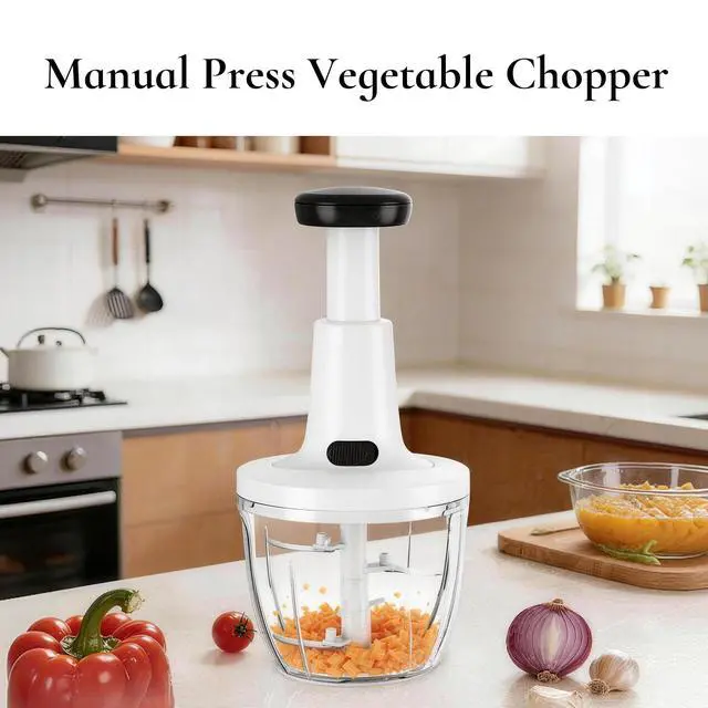 Alt view image 6 of 7 - Manual Food Chopper Hand Push Express Vegetable Dicer Mincer Sharp Blades Onion Cutter Garlic Mincer with Container for Chili Meat Nuts Herbs, Dishwasher Safe