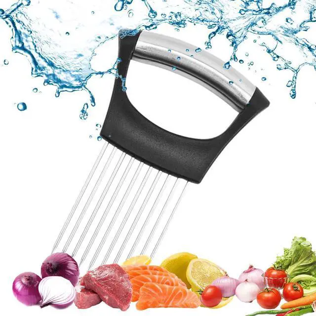 Main image of Onion Holder for Slicing, Stainless Steel Onion Holder for Slicing, Vegetable Slicer Cutter, Stainless Steel Food Slicer Assistant Tool, Onion Chopper Slice Guide for Potato Tomato Avocados (2, A)