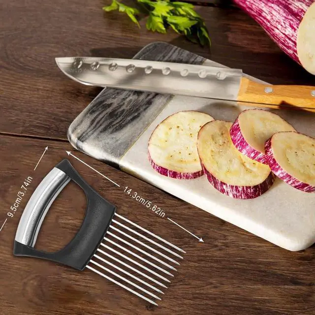 Alt view image 6 of 6 - Onion Holder for Slicing, Stainless Steel Onion Holder for Slicing, Vegetable Slicer Cutter, Stainless Steel Food Slicer Assistant Tool, Onion Chopper Slice Guide for Potato Tomato Avocados (2, A)